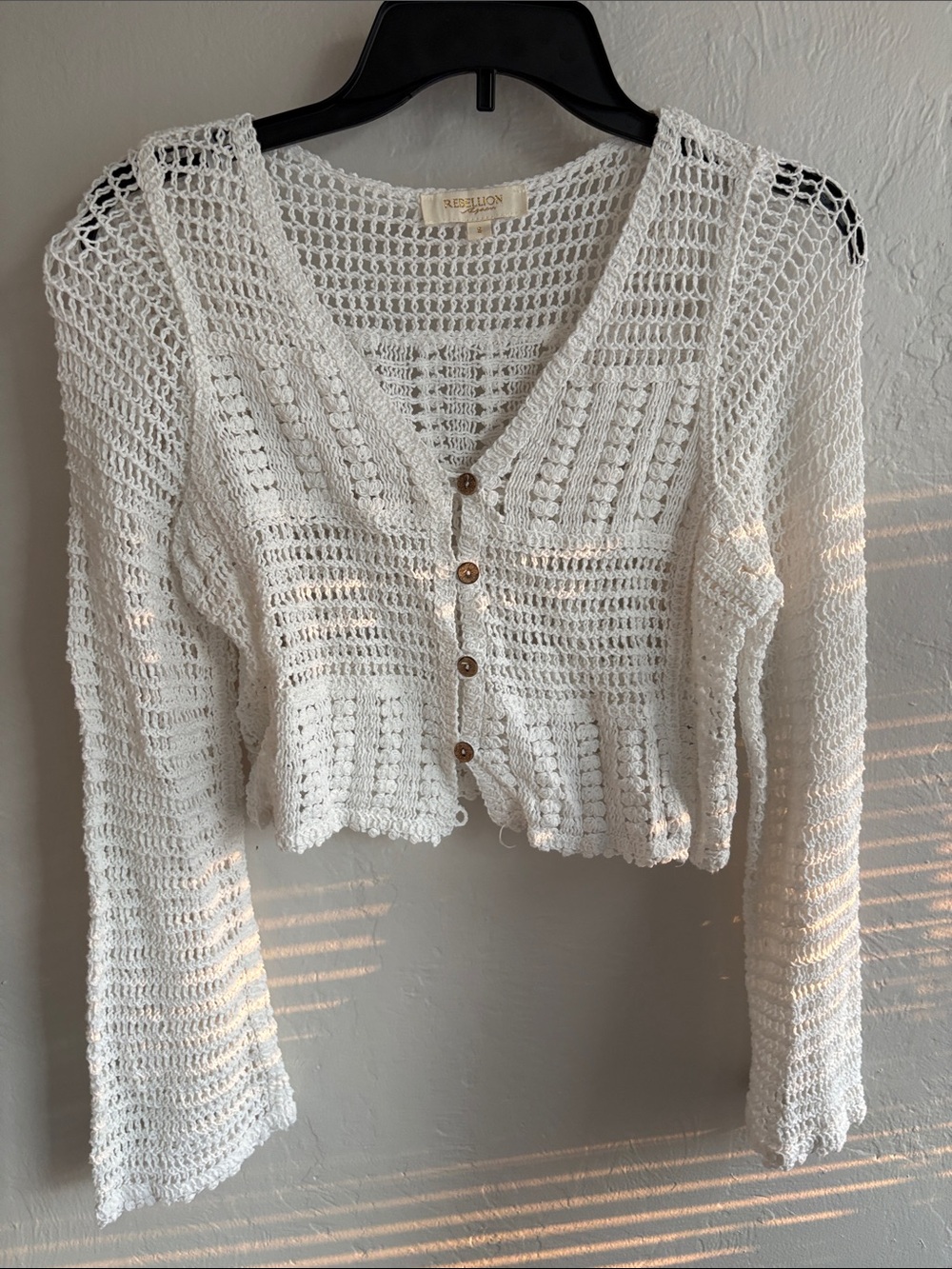 Rebellion White Crochet Button-Front Cardigan